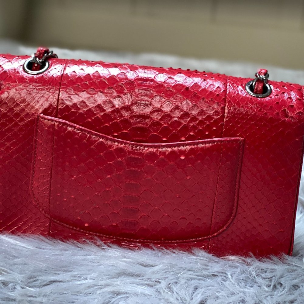 Chanel Small Red Python Flap Bag, Silver Hardware - Picture 2 of 15